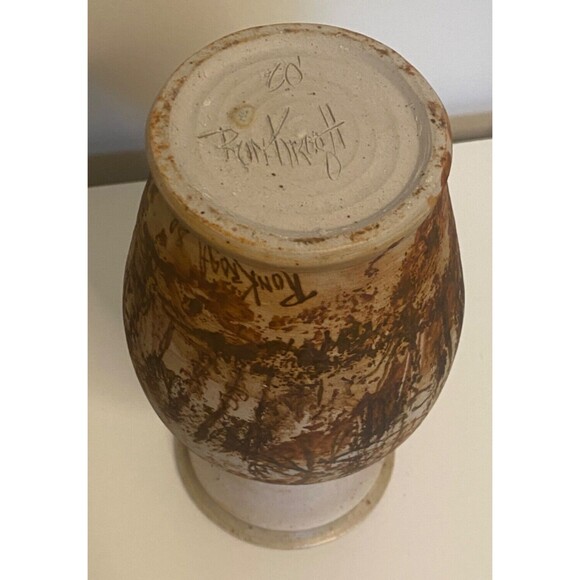 VTG 1980 RON KROGH Vase LANDSCAPE Nature Trees CERAMIC ART POTTERY Signed Etched - Picture 6 of 12